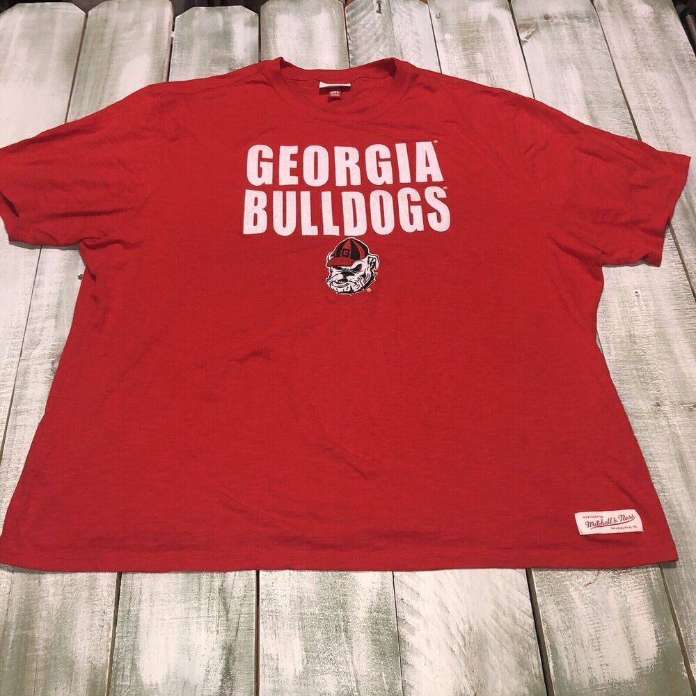 Mitchell & Ness Georgia Bulldogs T Shirt Mens 2XL Red White Embroidered NCAA